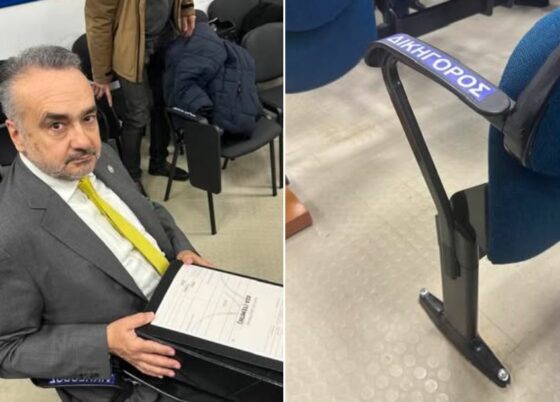 Βερβεσός στη δίκη για τα Τέμπη: Με 20.000 σελίδες δικογραφία σε καρεκλάκι του lower