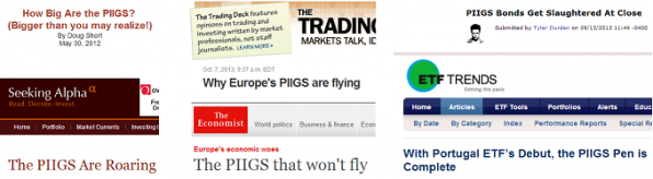 News site headlines that incorporate ‘PIIGS’ puns